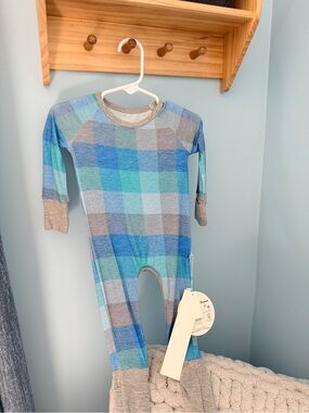 Little Sleepies Blue Plaid Kids Crescent Zippy